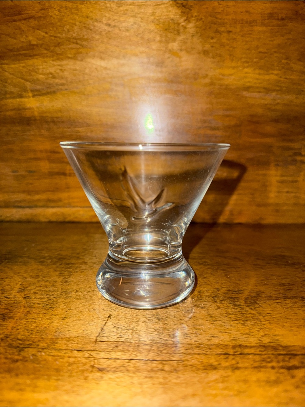 Clear Stemless Martini Glass/Dessert Coupe - Bird logo
